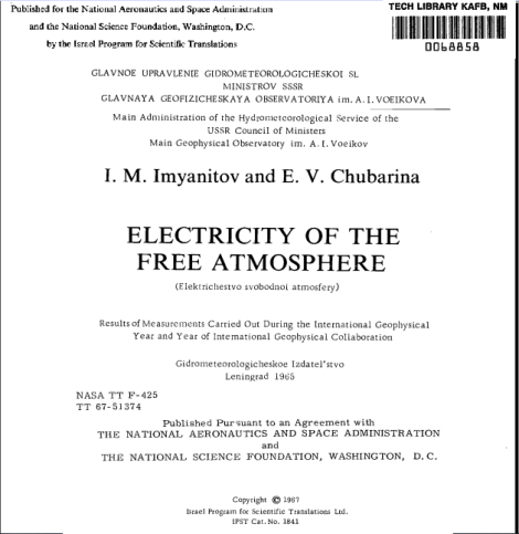 Electricity of the Free atmosphere 1968